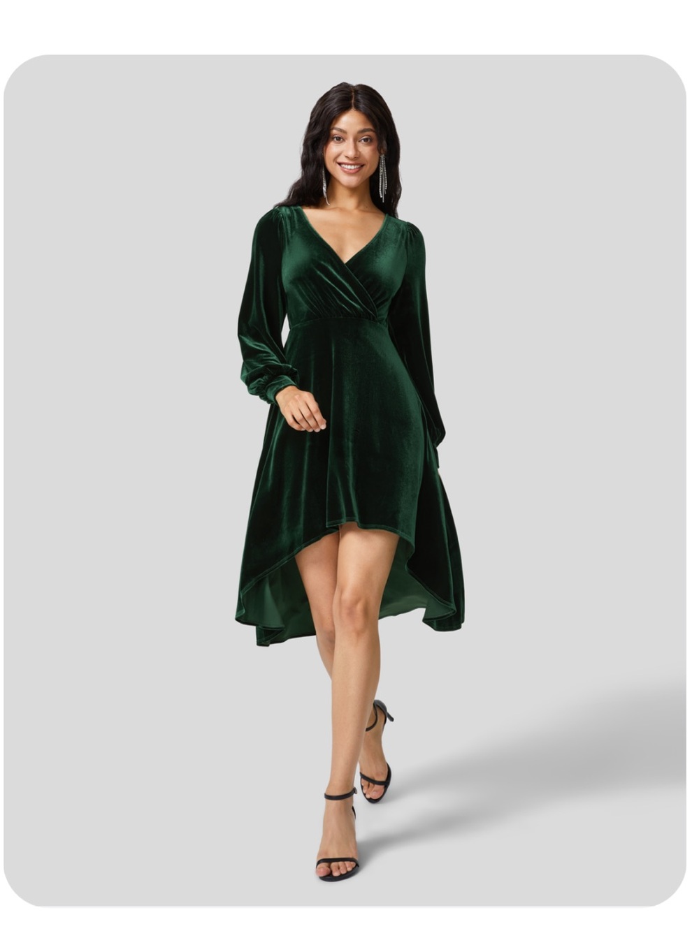 Halara Emerald Green Velvet Wrap High-Low Dress (M)